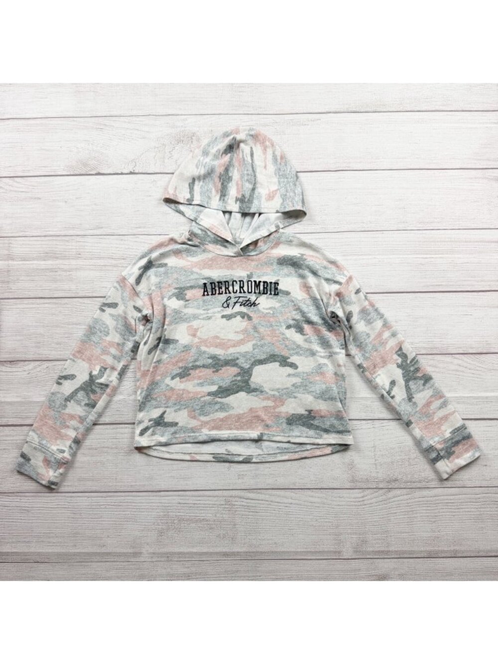 Abercrombie Kids Girls Camo Print Hoodie Long Sleeve Top Lightweight 7-8